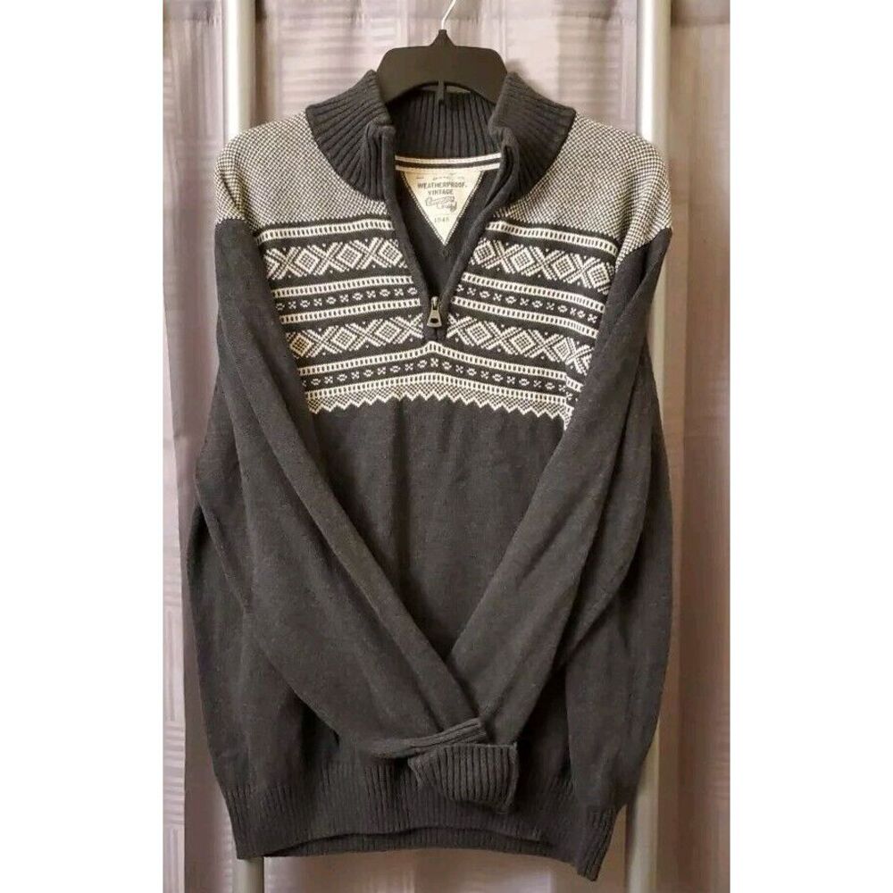 Weatherproof Vintage‎ Sweater Mens XL Gray 1/4 Zip Nordic Winter Geometric